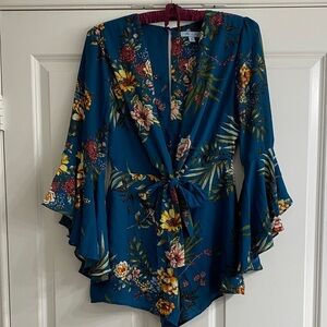 She + Sky Teal Floral Romper